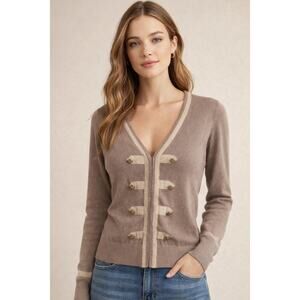 CAbi 281 Military-Style Taupe Tailored Cardigan Sweater Medium